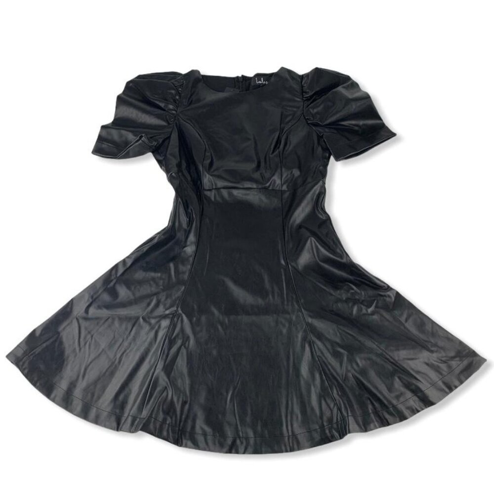 Lulus Women's Vegan Leather Crew Neck Mini Dress Black Size S - Picture 7 of 13